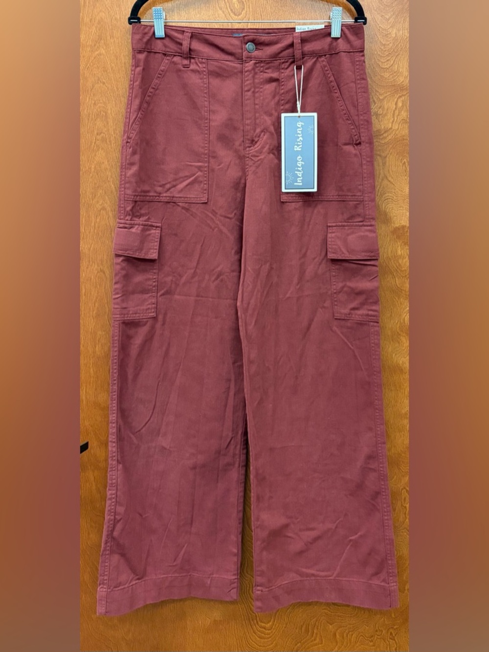Indigo Rising Mid Rise Cotton Cargo Pants Wide Leg Burgundy Red Size 11/30 NWT